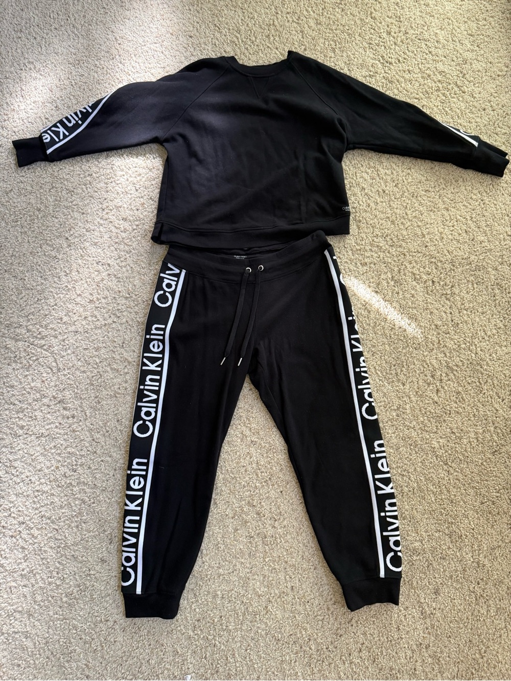 Calvin Klein Black  Logo-Striped Sweatshirt & Joggers Set